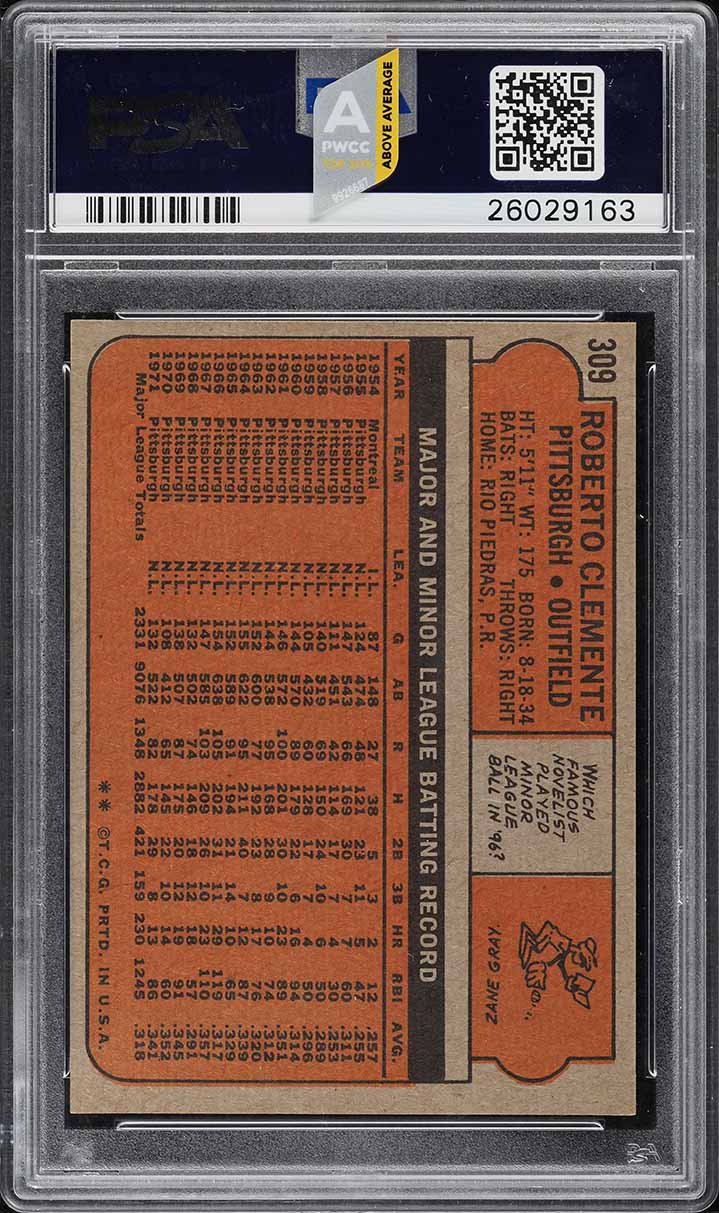 1972 Topps Roberto Clemente #309 PSA 9 MINT (PWCC-A)