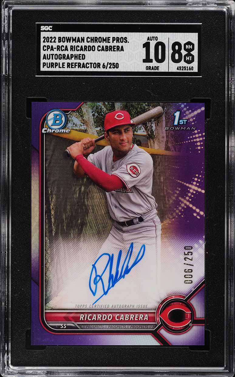 2022 Bowman Chrome Purple Refractor Ricardo Cabrera PROSPECT AUTO /250 #CPA-RCA SGC 8 NM-MT