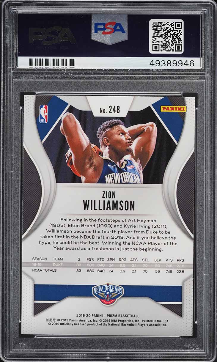 2019 Panini Prizm Zion Williamson ROOKIE #248 PSA 9 MINT on