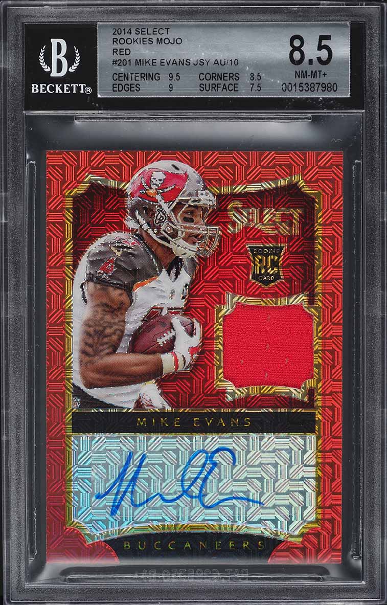 2014 Select Red Mojo Prizm Mike Evans ROOKIE PATCH AUTO /10 #201 BGS 8.5 NM-MT+