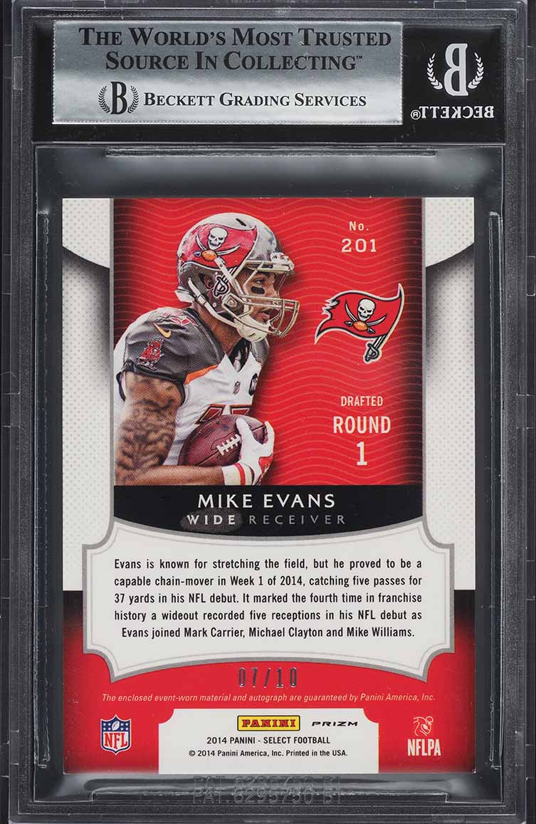 2014 Select Red Mojo Prizm Mike Evans ROOKIE PATCH AUTO /10 #201 BGS 8.5 NM-MT+