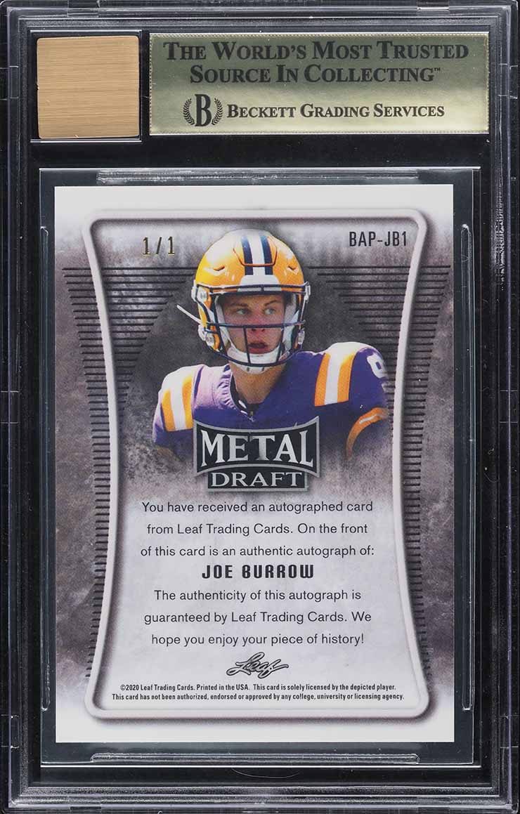 2020 Leaf Metal Draft Gold Super Prismatic Joe Burrow ROOKIE AUTO 1/1 BGS  9.5 on Fanatics Collect