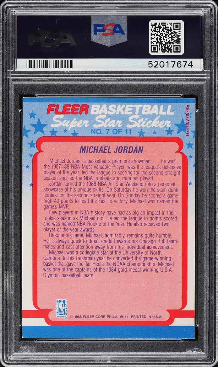 1988 Fleer Sticker Michael Jordan #7 PSA 8 NM-MT