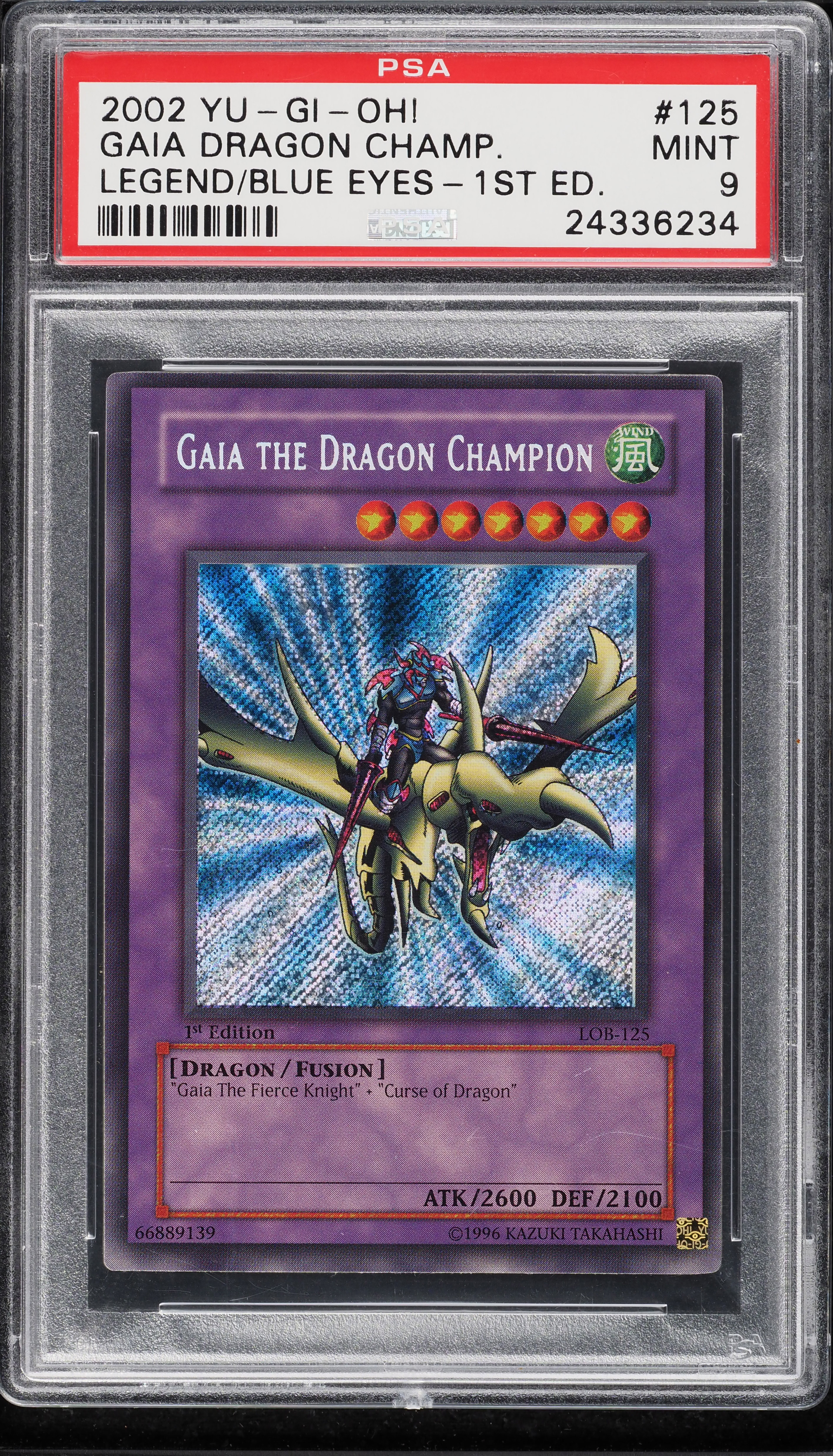遊戯王 LOB 1st Gaia Champion 旧アジア PSA 9 2002 Yu-Gi-Oh! LOB 1st Edition Gaia The Dragon Champion #LOB-125