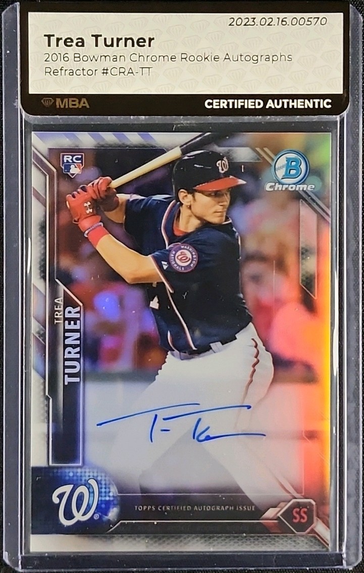 2016 Bowman Chrome Autographs Refractor Trea Turner ROOKIE AUTO /499 MBA AUTH