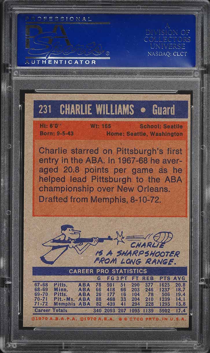 1972 Topps Basketball Charlie Williams #231 PSA 8 NM-MT