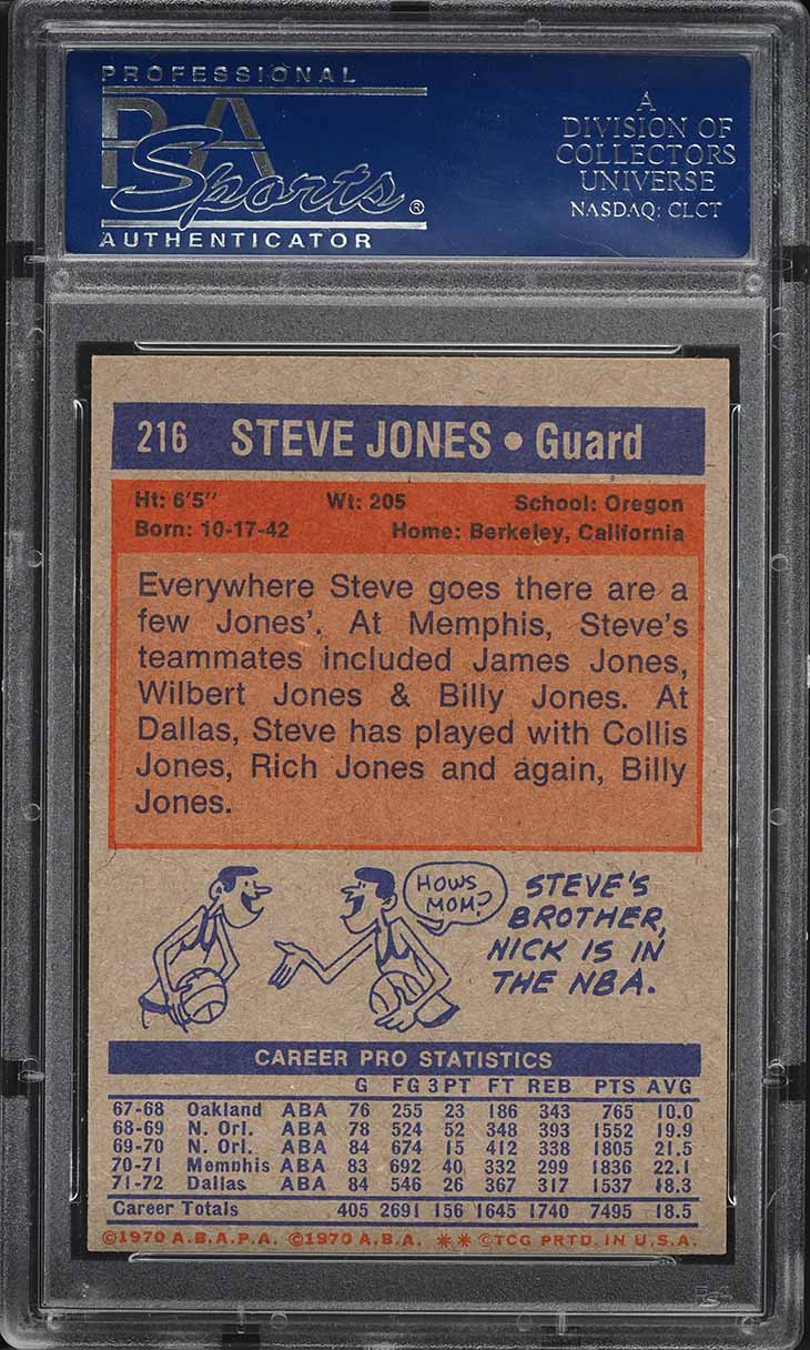 1972 Topps Basketball Steve Jones #216 PSA 8 NM-MT