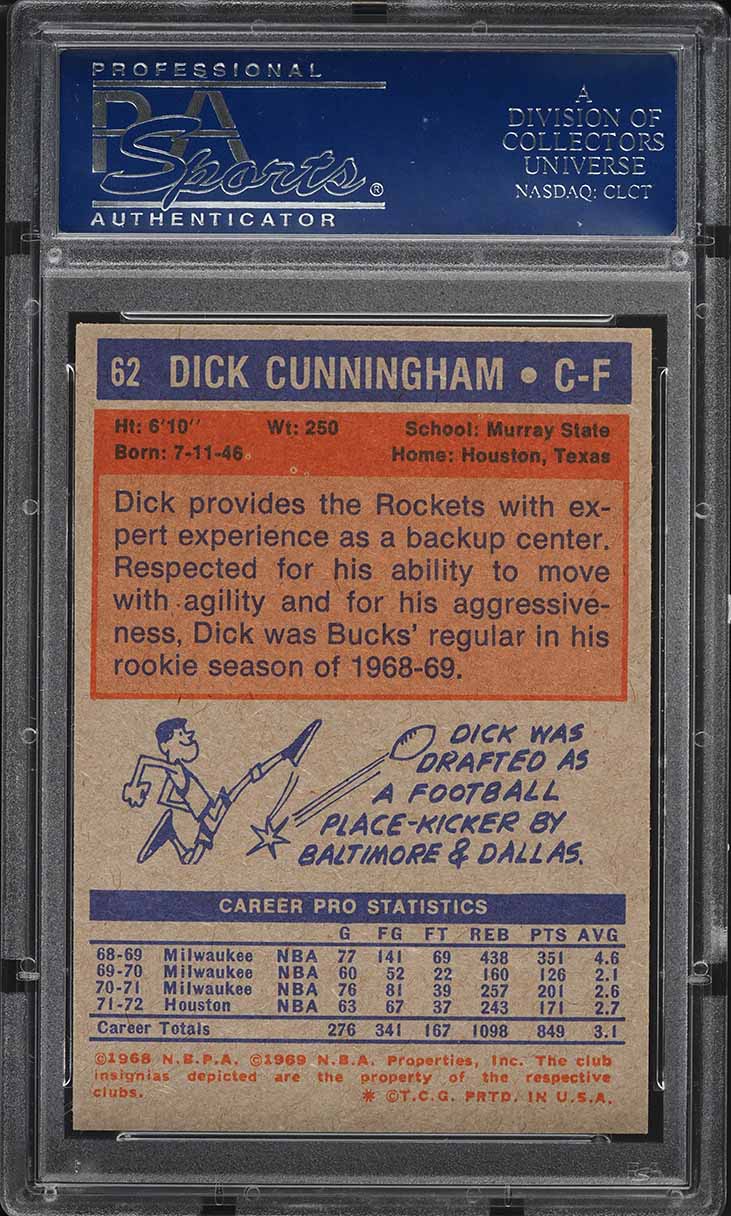1972 Topps Basketball Dick Cunningham #62 PSA 8 NM-MT