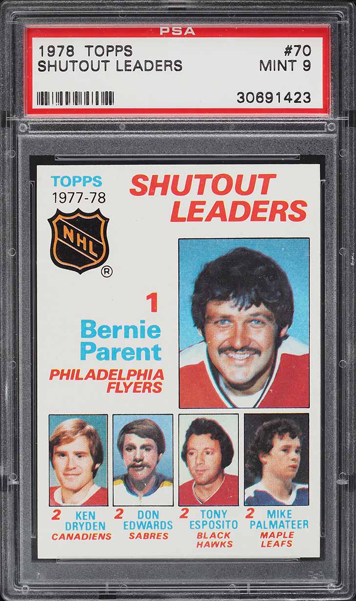 1978 Topps Hockey Bernie Parent Ken Dryden Tony Esposito SHUTOUT LDRS #70 PSA 9