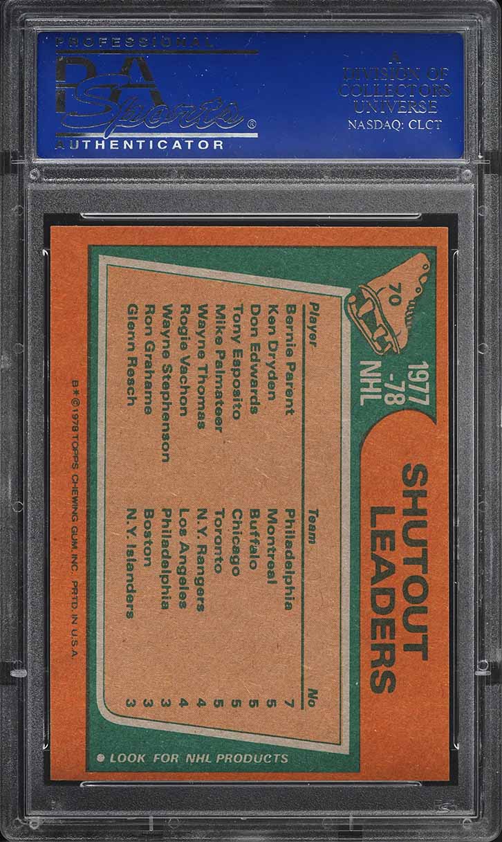 1978 Topps Hockey Bernie Parent Ken Dryden Tony Esposito SHUTOUT LDRS #70 PSA 9