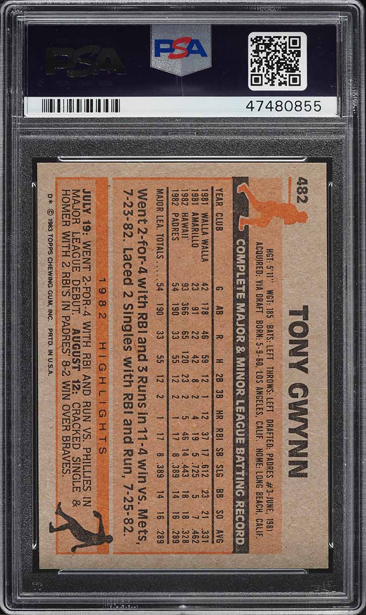 1983 Topps Tony Gwynn ROOKIE #482 PSA 9 MINT