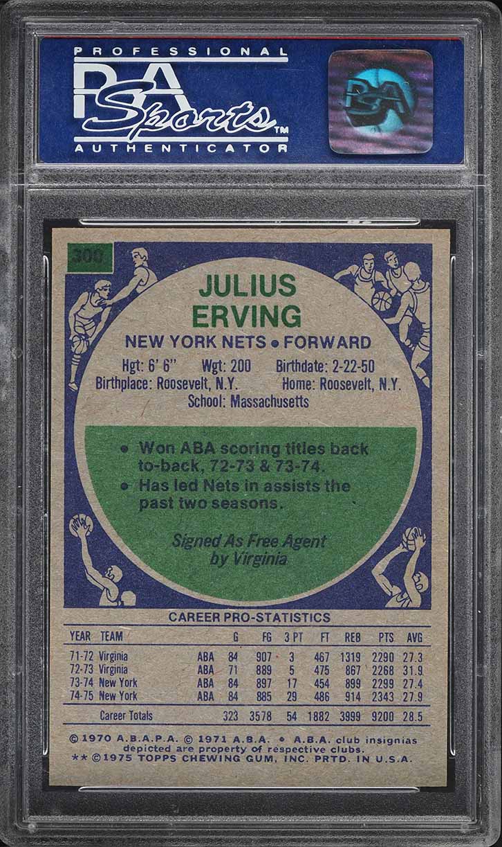 1975 Topps Basketball Julius Erving ALL-STAR #300 PSA 9 MINT