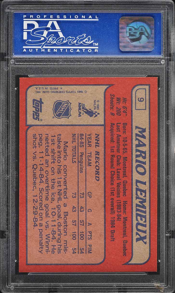 1985 Topps Hockey Mario Lemieux ROOKIE #9 PSA 8 NM-MT