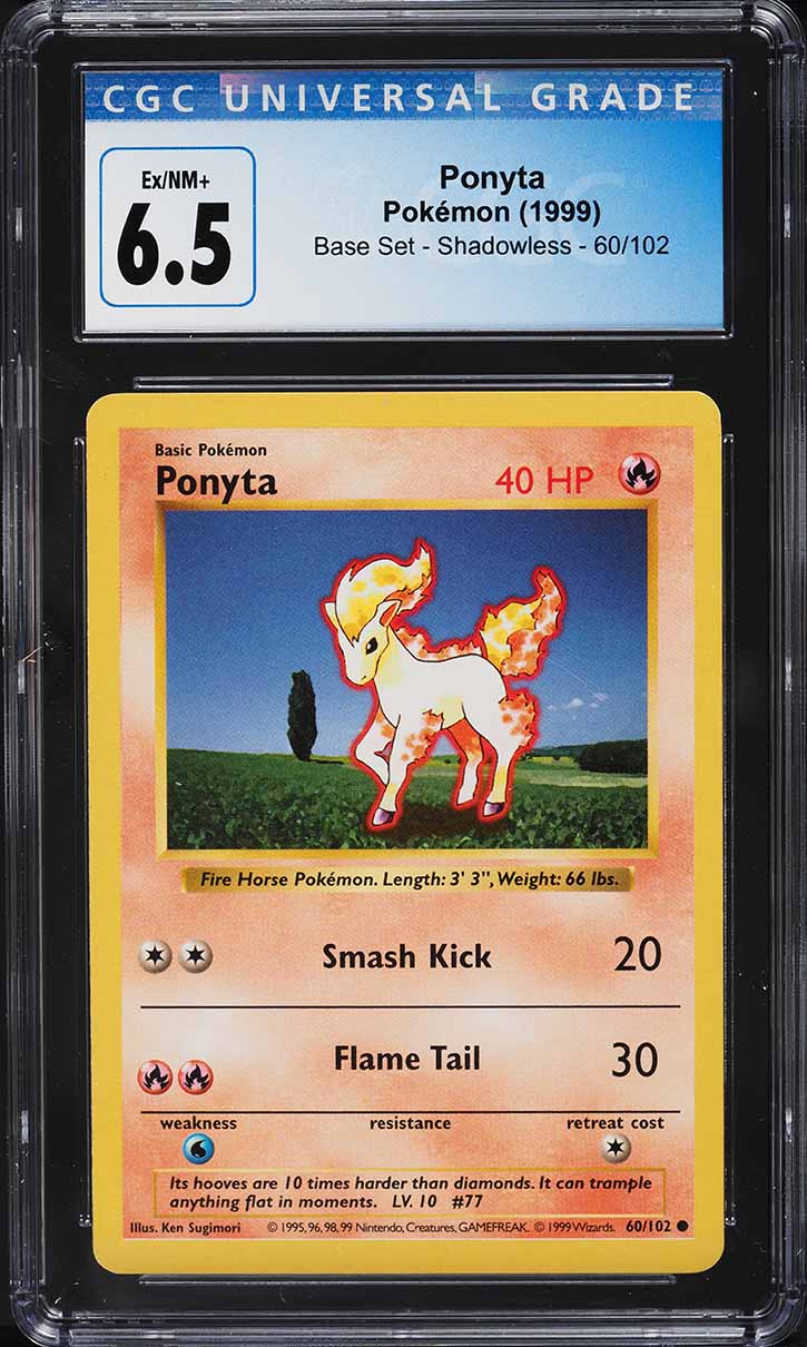 1999 Pokemon Base Set Shadowless Ponyta #60 CGC 6.5 EXMT+