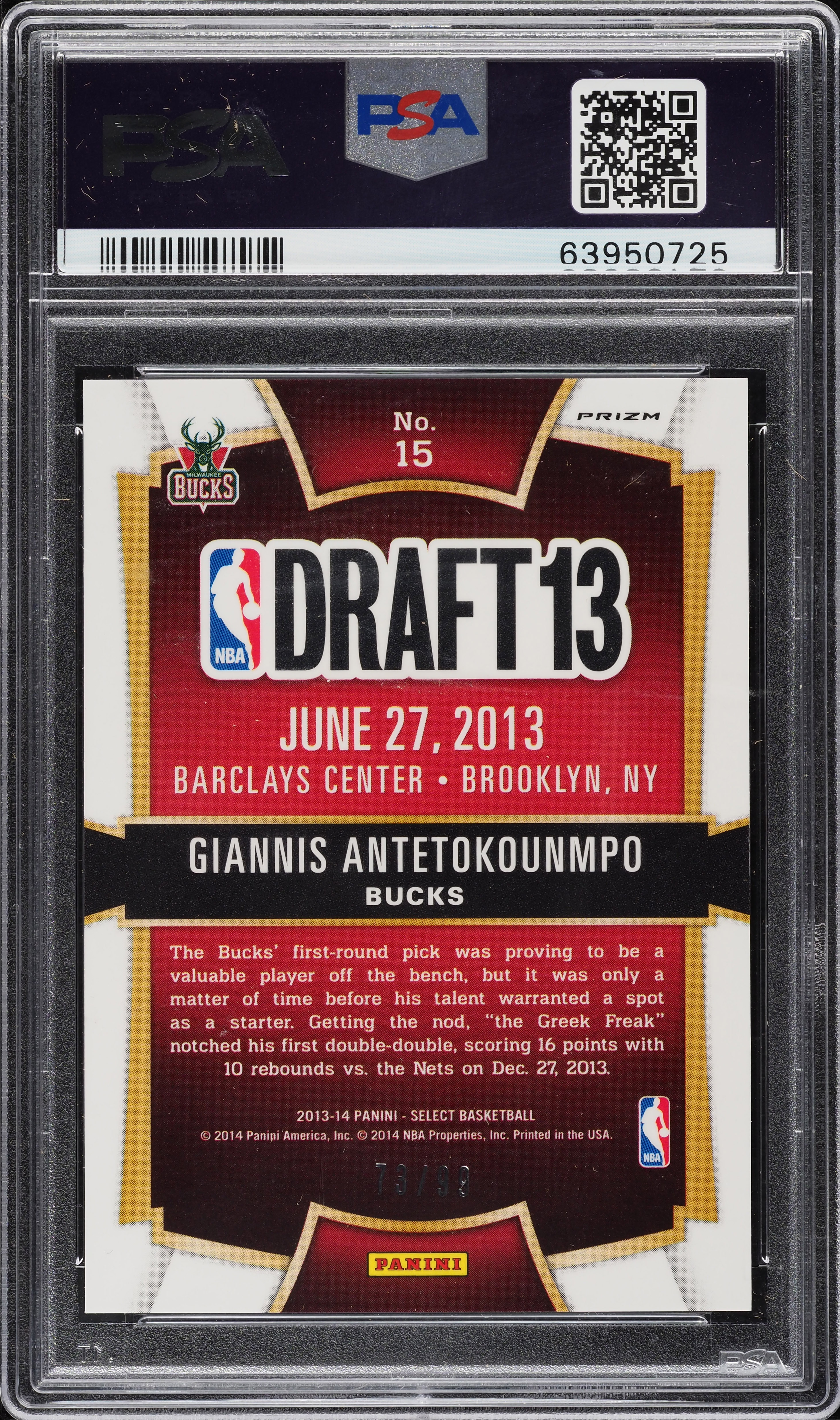 2013 Select Draft Selections Purple Prizm Giannis Antetokounmpo RC