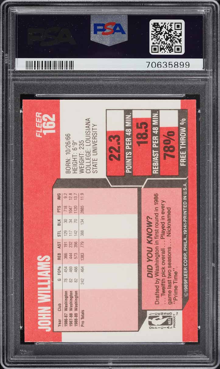 1989 Fleer Basketball John Williams #162 PSA 9 MINT