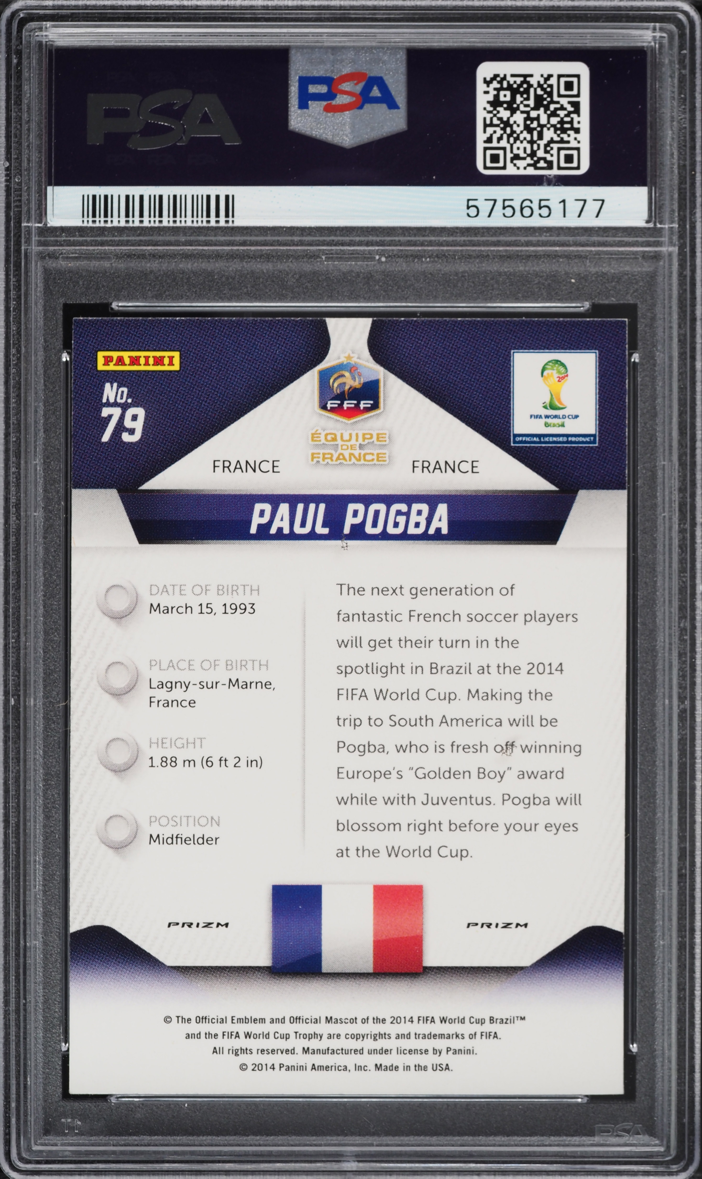 2014 Panini Prizm World Cup Silver Prizms Paul Pogba #79 PSA 10