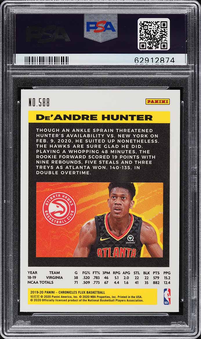 2019 Panini Chronicles Flux De'Andre Hunter ROOKIE #588 PSA 10 GEM MINT