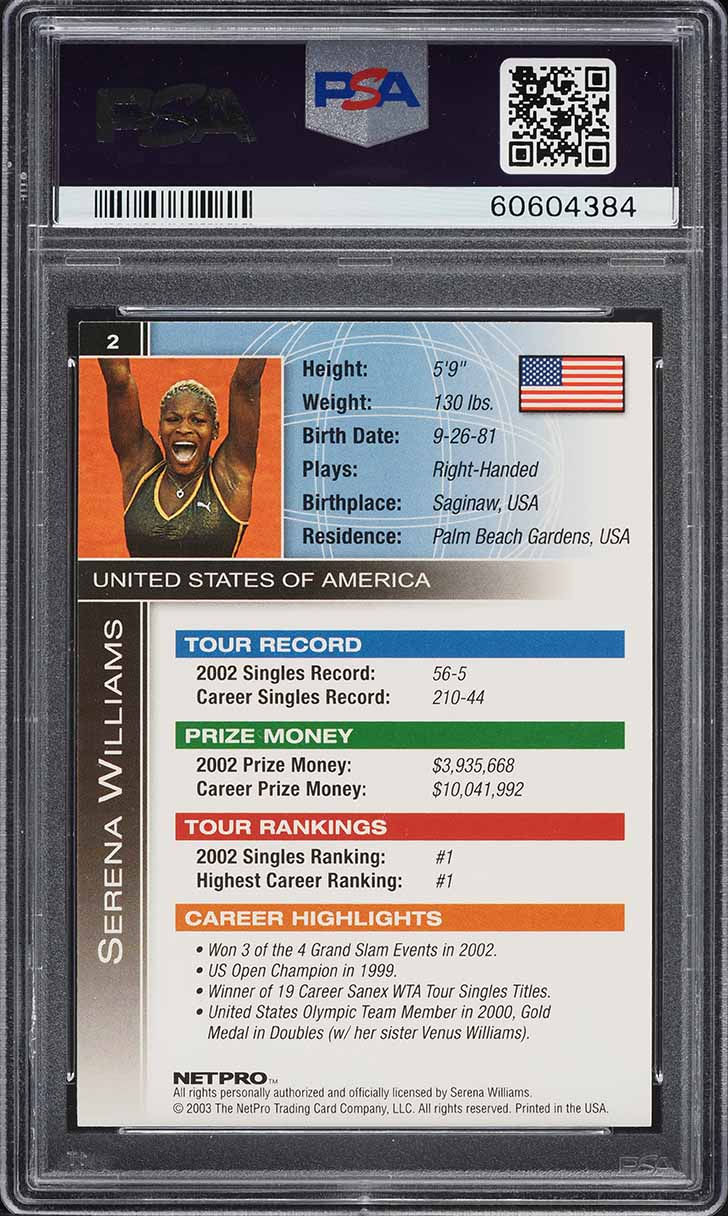 2003 Netpro International Series Serena Williams ROOKIE #2 PSA 8 NM-MT