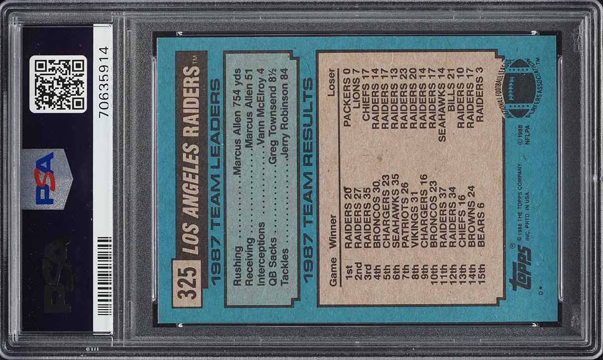 1988 Topps Football Bo Jackson ROOKIE, TEAM LDRS #325 PSA 9 MINT