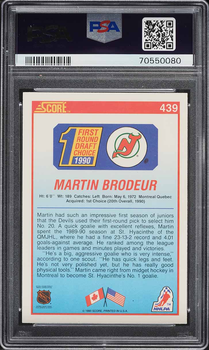 1990 Score Hockey Martin Brodeur ROOKIE #439 PSA 7 NRMT