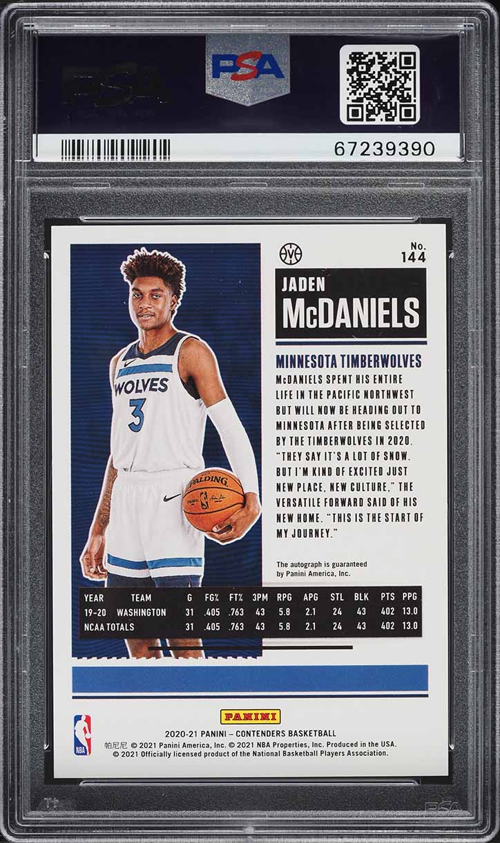 2020 Panini Contenders Cracked Ice Jaden McDaniels ROOKIE AUTO /25