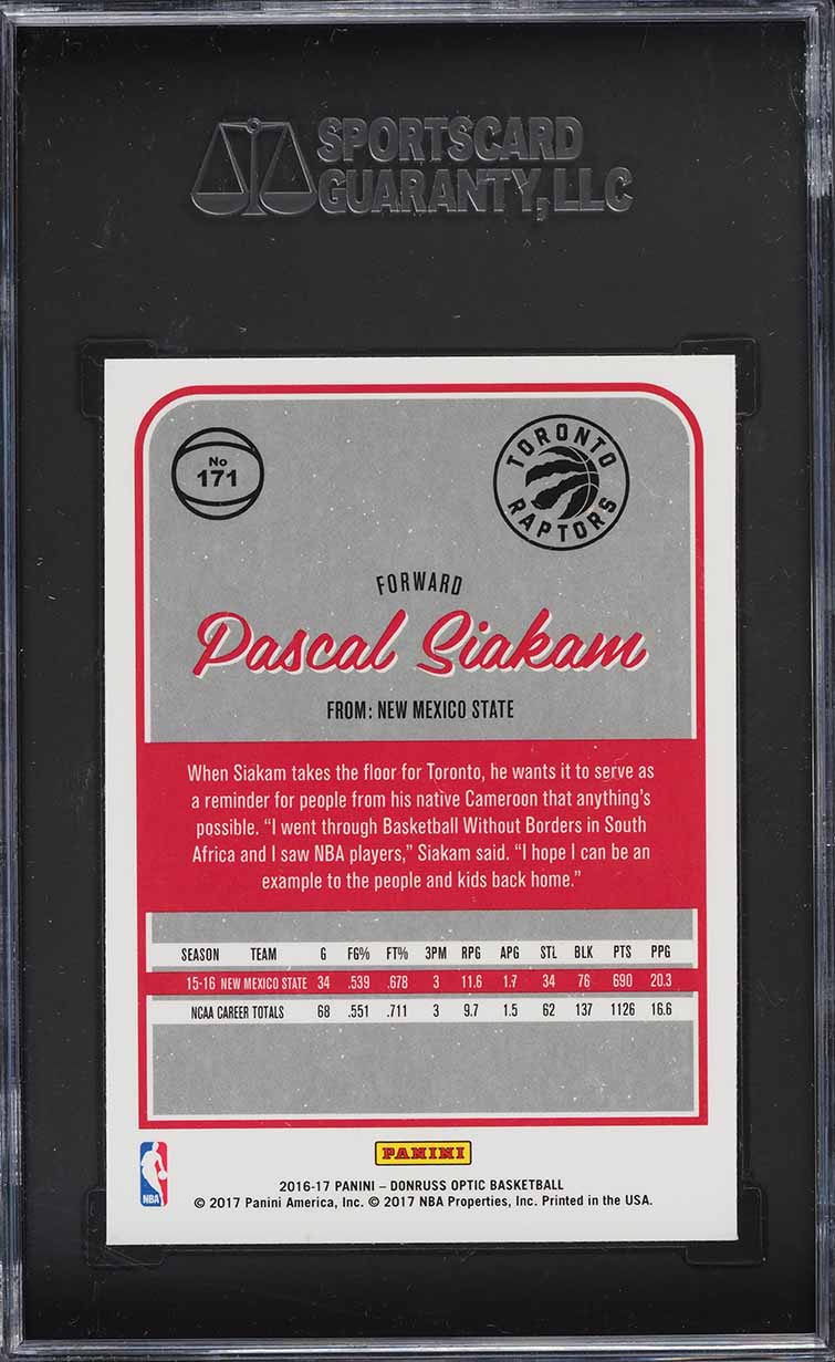 2016 Donruss Optic Pascal Siakam ROOKIE #171 SGC 10 GEM MINT