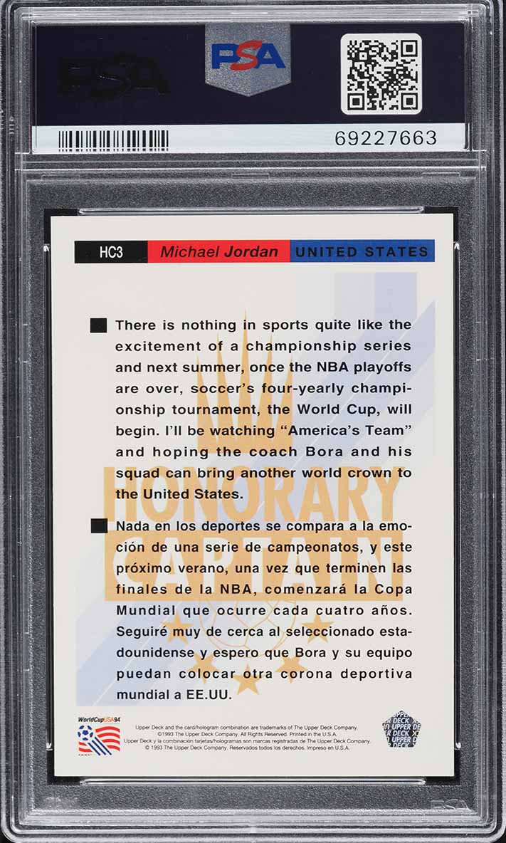 1993 Upper Deck Soccer Honorary Captain Michael Jordan #HC3 PSA 9 MINT