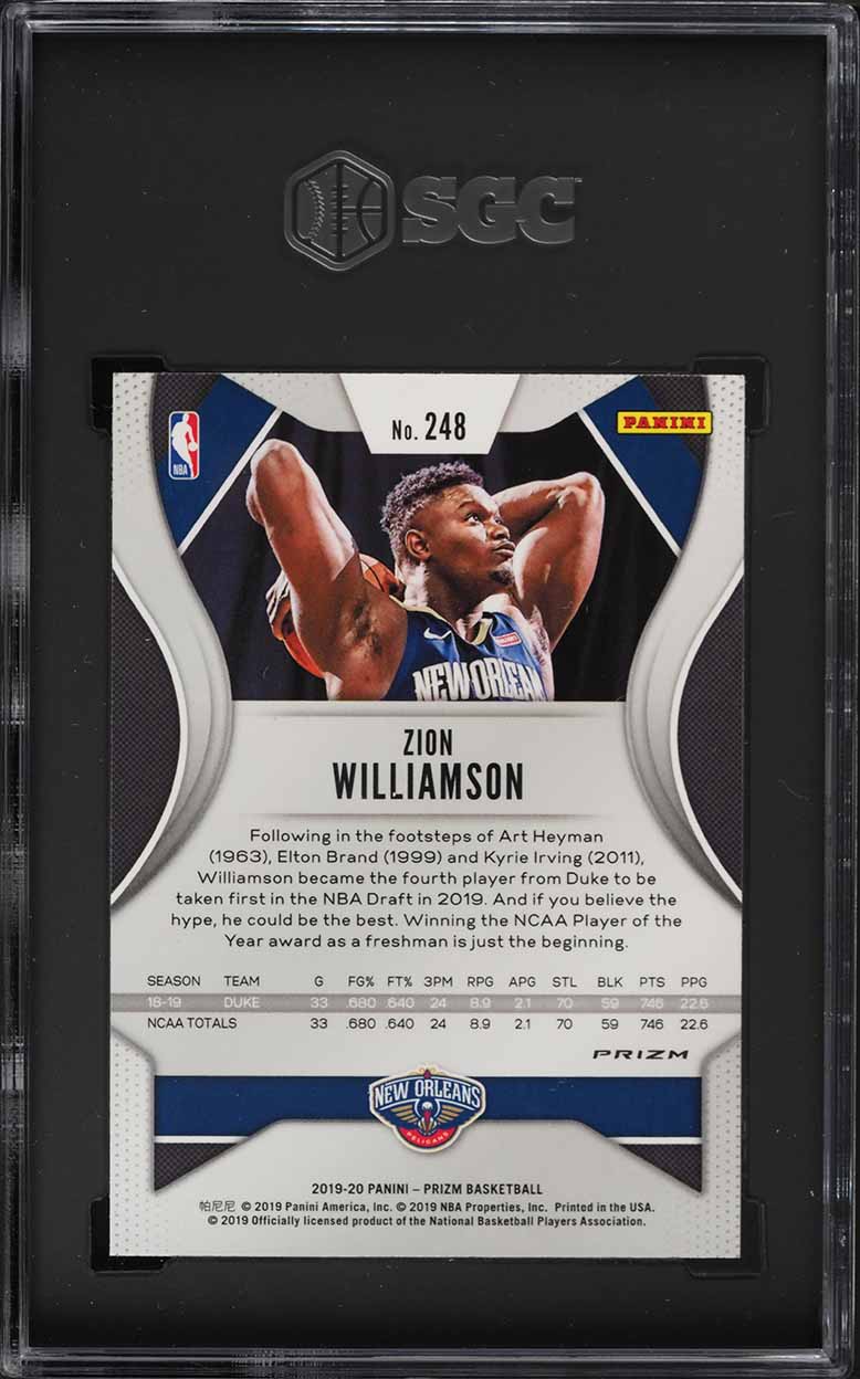 2019 Panini Prizm Silver Zion Williamson ROOKIE #248 SGC 8 NM-MT