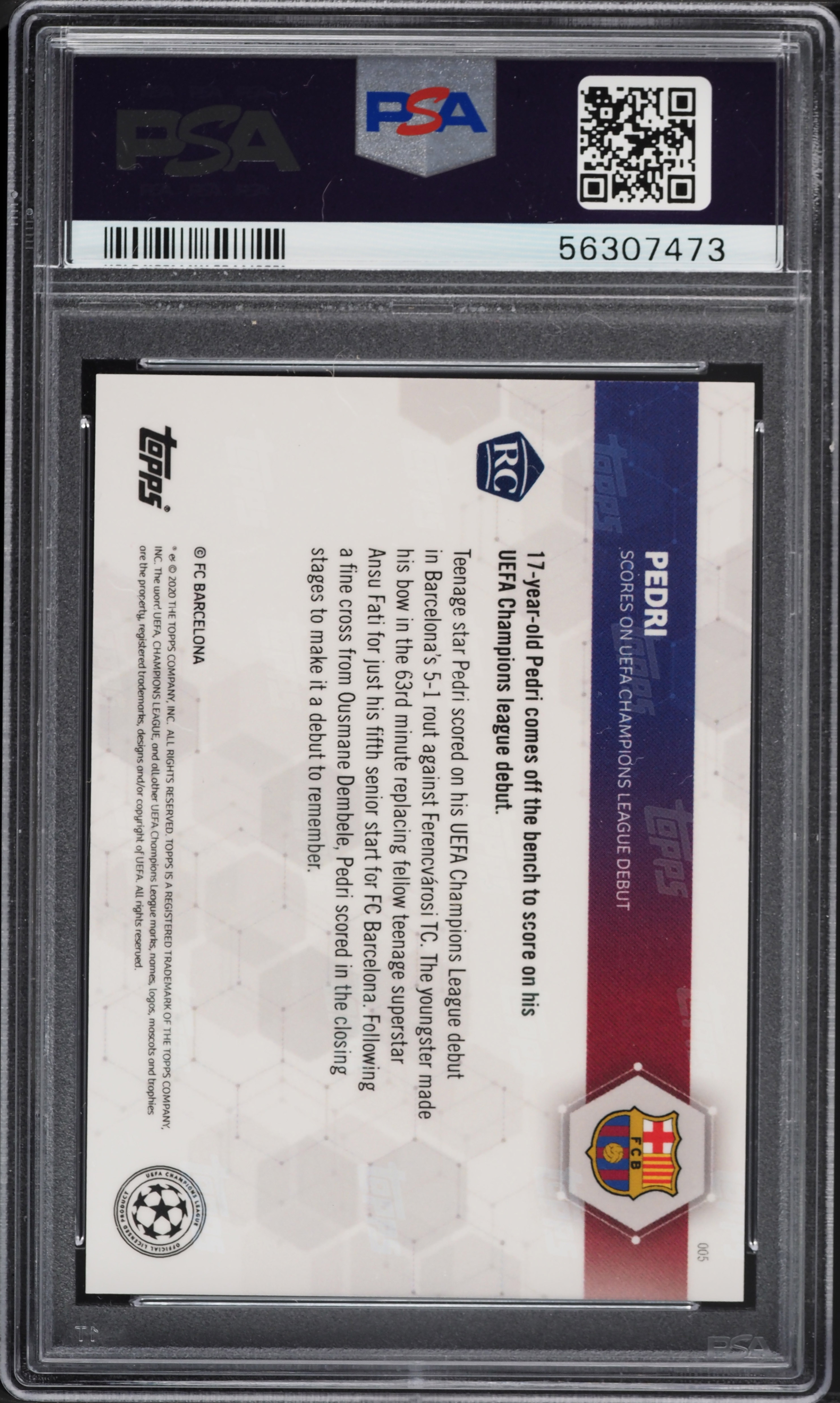 2020 Topps Now UEFA Champions League Pedri ROOKIE #5 PSA 10 GEM