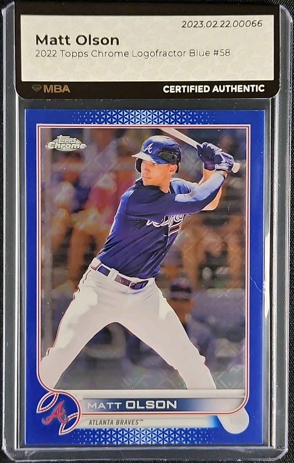 2022 Topps Chrome Logofractor Blue Matt Olson /150 #58 MBA AUTH on