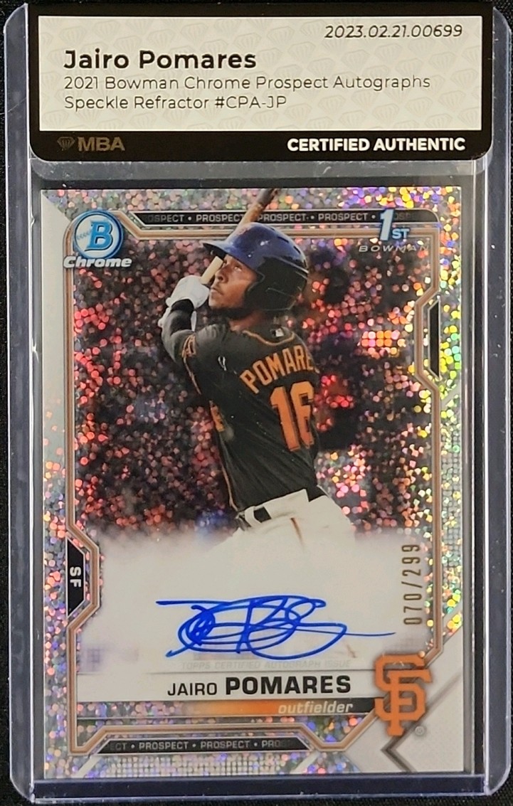 2021 Bowman Chrome Speckle Refractor Jairo Pomares ROOKIE AUTO /299 MBA AUTH