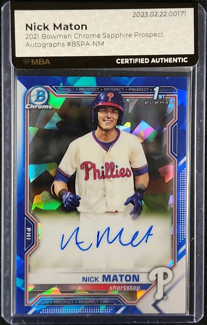 2021 Bowman Chrome Sapphire Nick Maton PROSPECT AUTO #BSPA-NM MBA AUTH