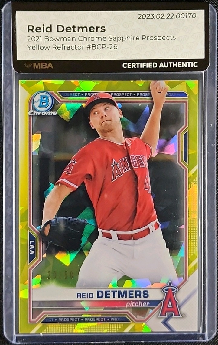 2021 Bowman Chrome Sapphire Yellow Reid Detmers ROOKIE /50 #BCP-26 MBA AUTH