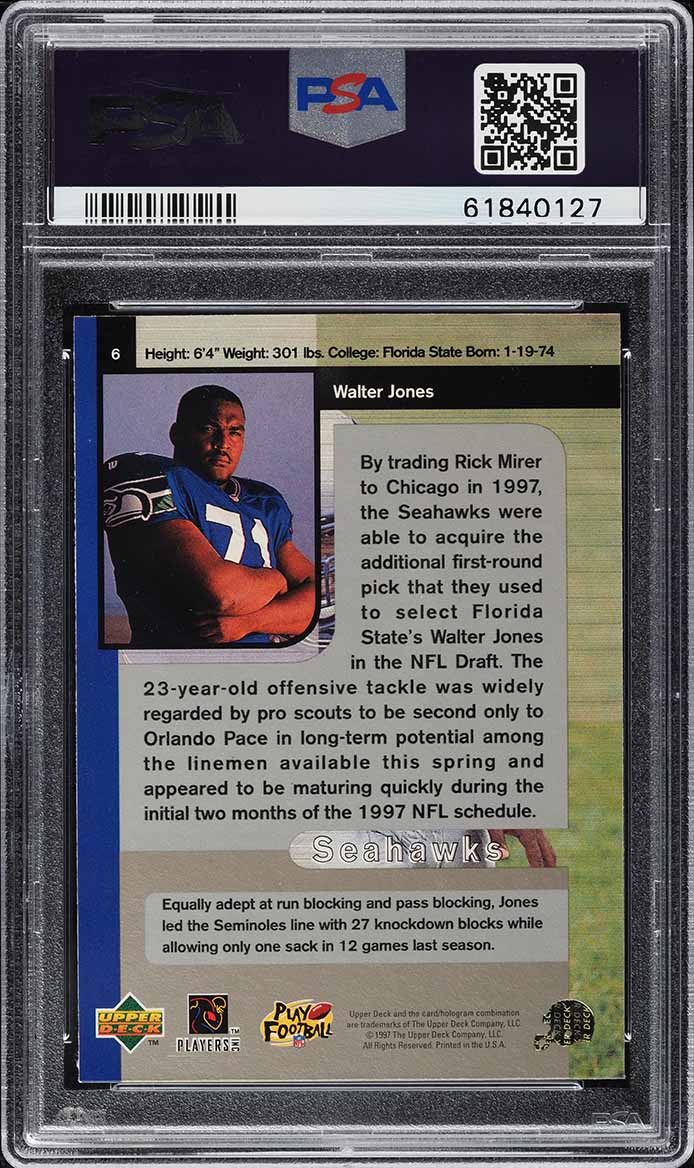 1997 SP Authentic Walter Jones ROOKIE #6 PSA 9 MINT
