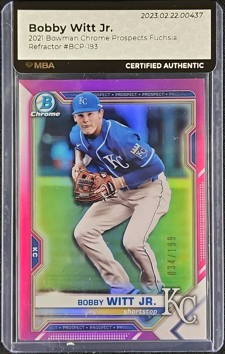 2021 Bowman Chrome Fuchsia Refractor Bobby Witt Jr. ROOKIE /199 #BCP193 MBA AUTH