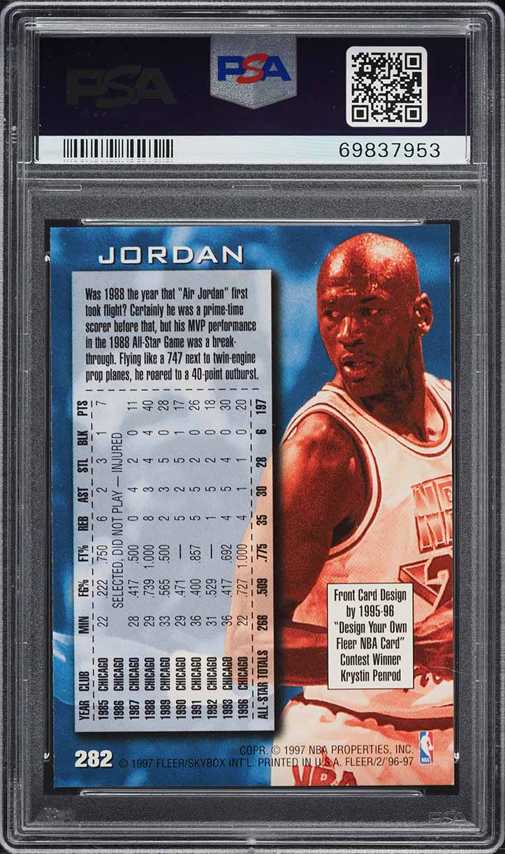 1996 Fleer Basketball Michael Jordan ALL-STAR #282 PSA 9 MINT on