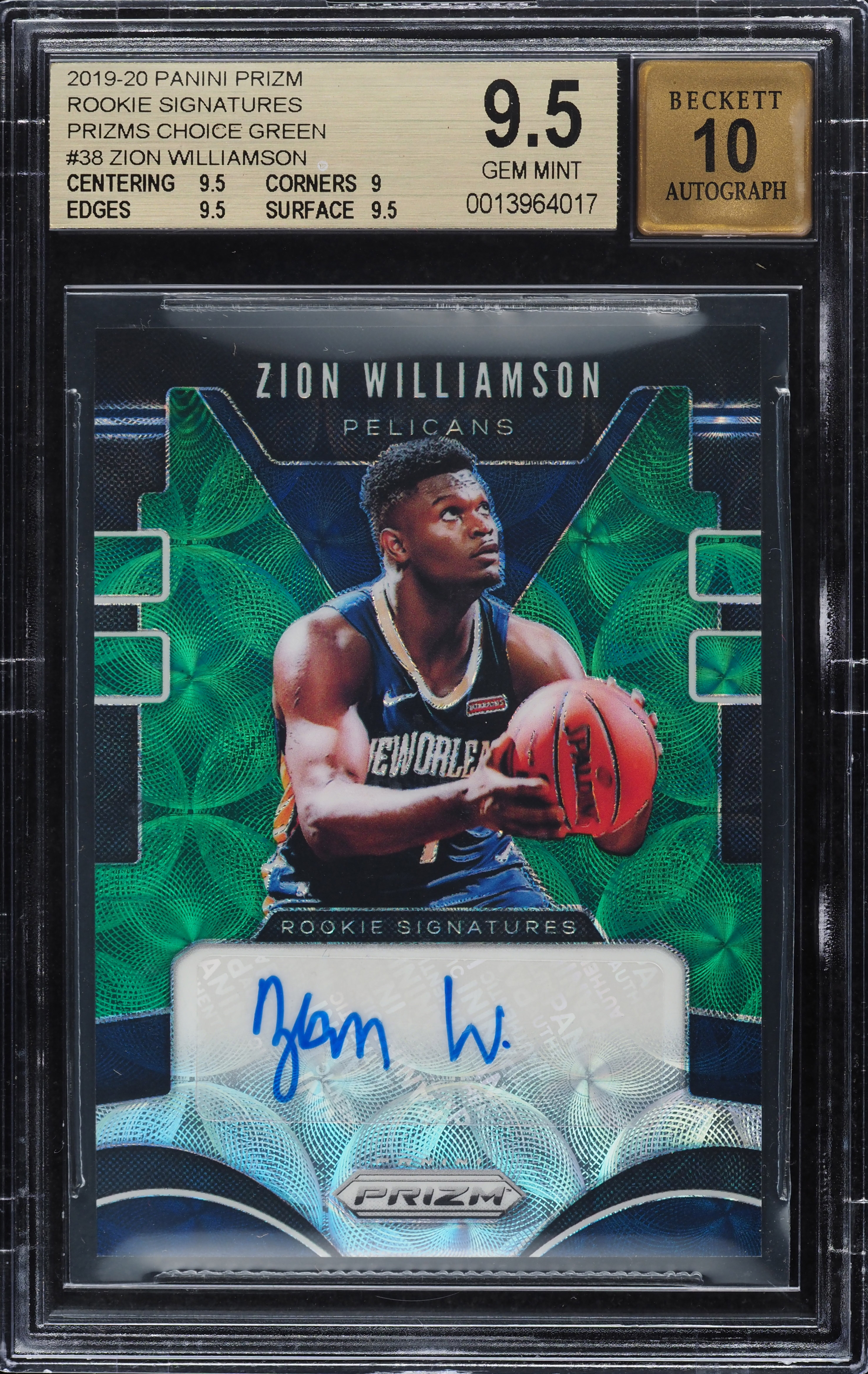 2019 Panini Prizm Choice Green Zion Williamson ROOKIE AUTO 8/8 #RS
