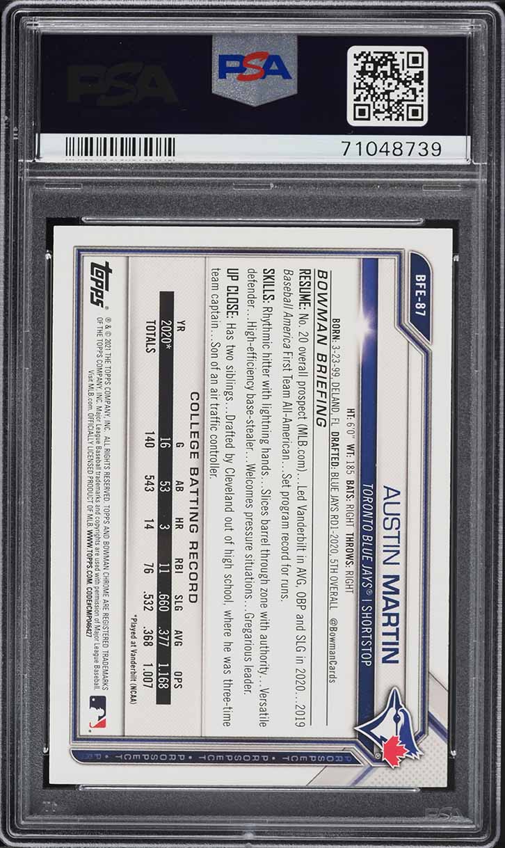 2021 Bowman 1st Edition Sky Blue Austin Martin ROOKIE #BFE-87 PSA 10 GEM MINT