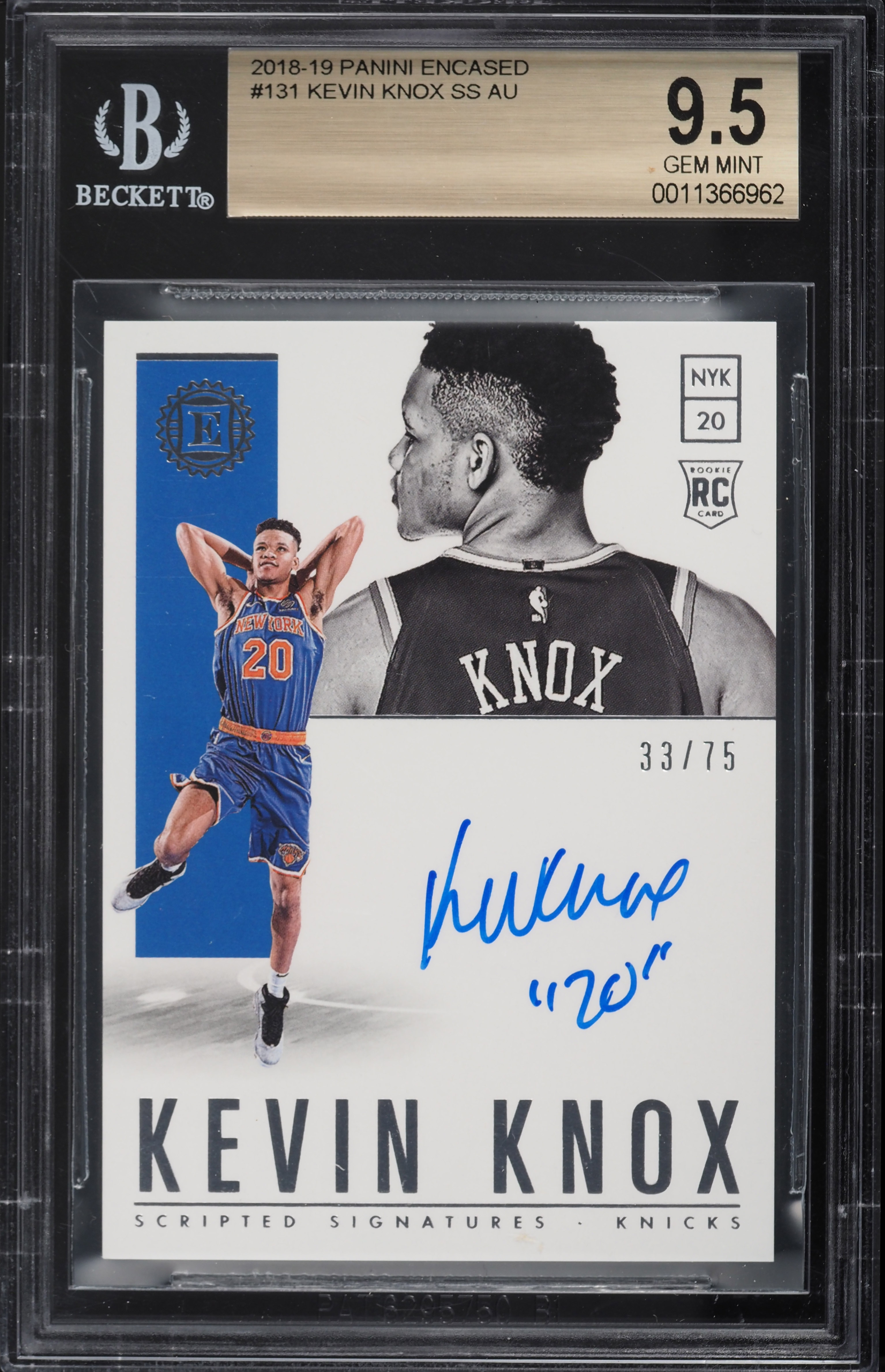 2018 Panini Encased Kevin Knox ROOKIE AUTO /75 #131 BGS 9.5 GEM