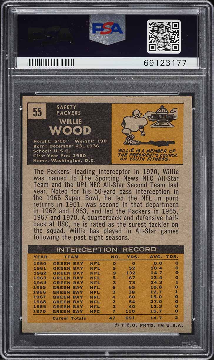1971 Topps Football Willie Wood #55 PSA 5 EX