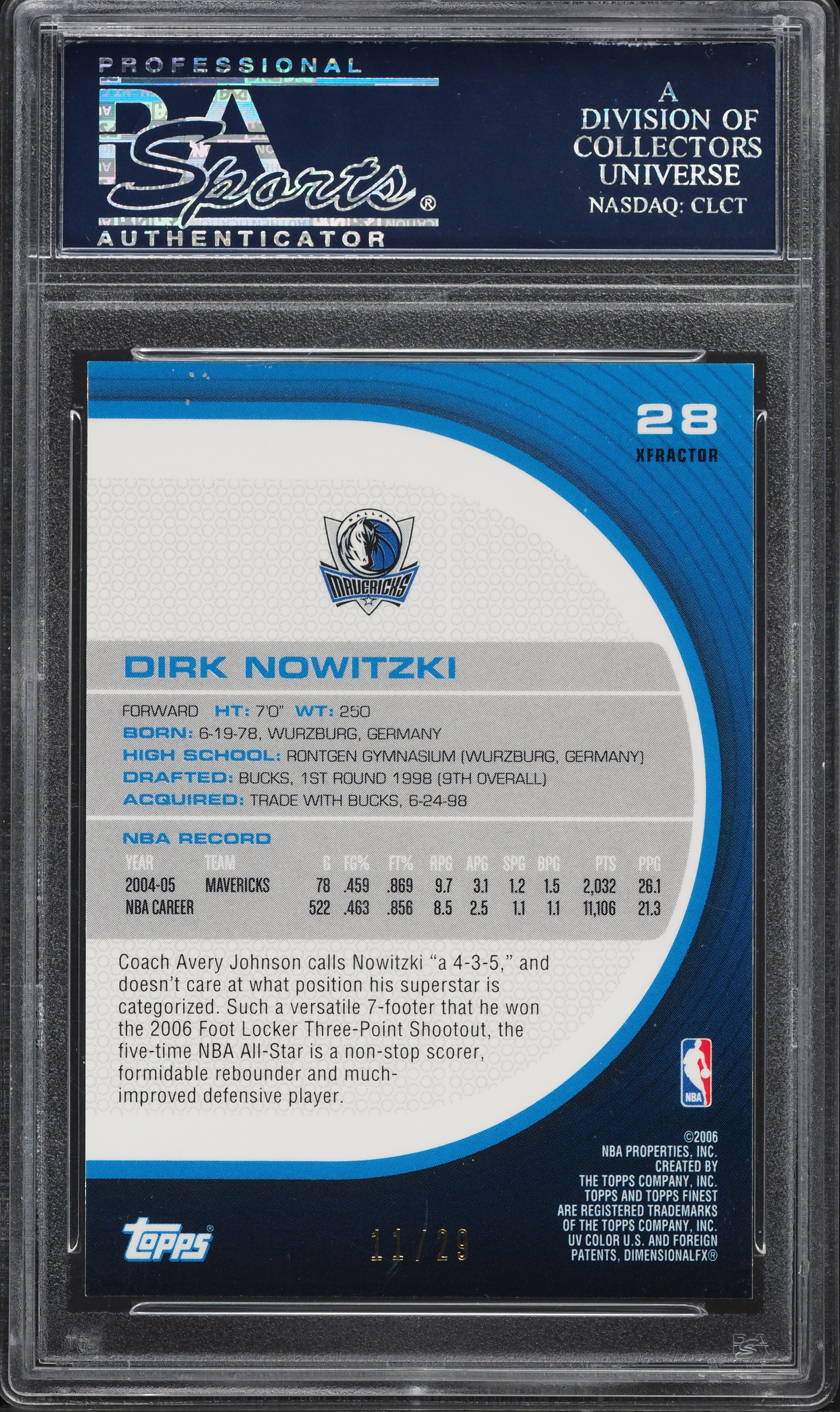 2005 Finest Gold Xfractor Dirk Nowitzki /29 #28 PSA 10 GEM MINT on 