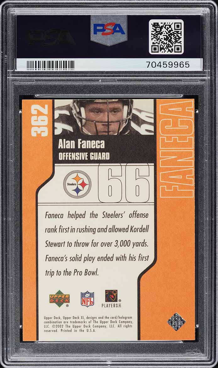 2002 Upper Deck XL Alan Faneca ROOKIE #362 PSA 9 MINT