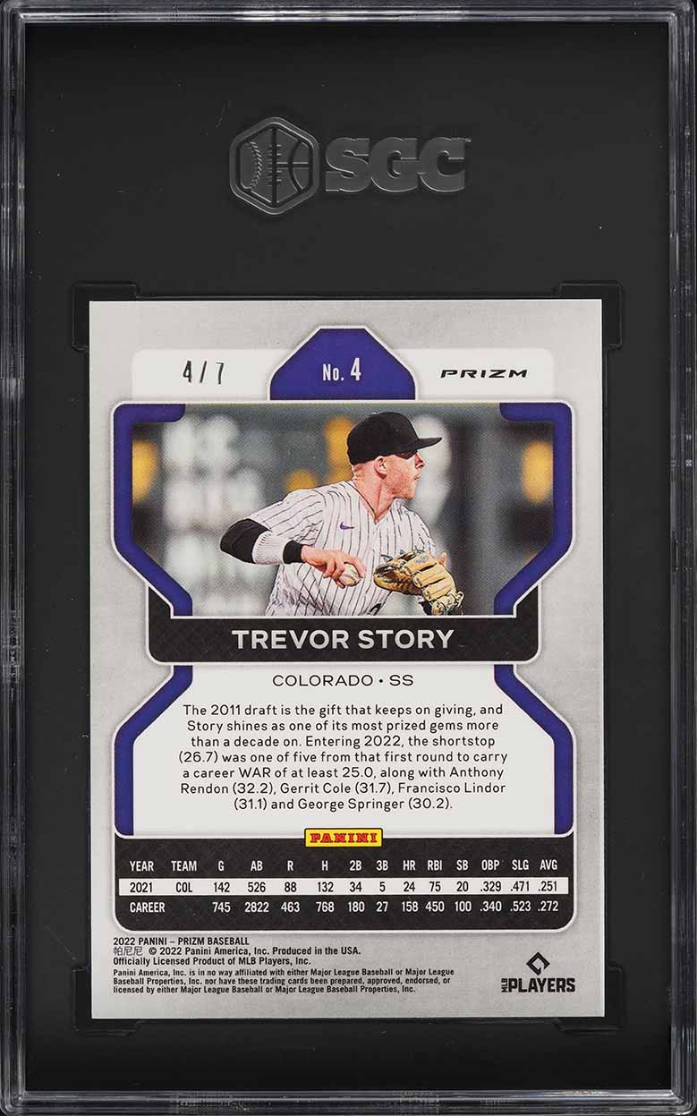 2022 Panini Prizm Red Shimmer Trevor Story /7 #4 SGC 9 MINT