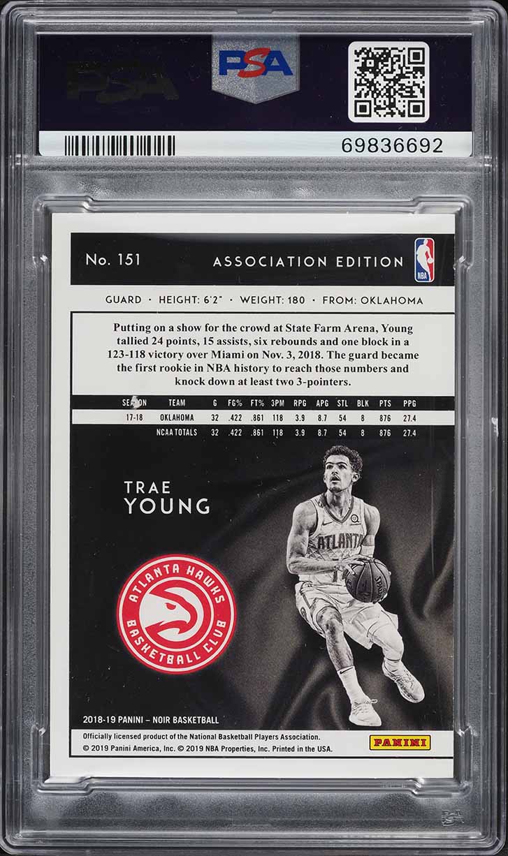 2018 Panini Noir Platinum Trae Young ROOKIE 1/1 #151 PSA 6 EXMT