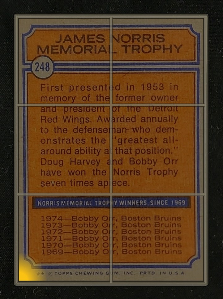 1974 Topps Hockey Bobby Orr NORRIS TROPHY #248 MBA AUTH