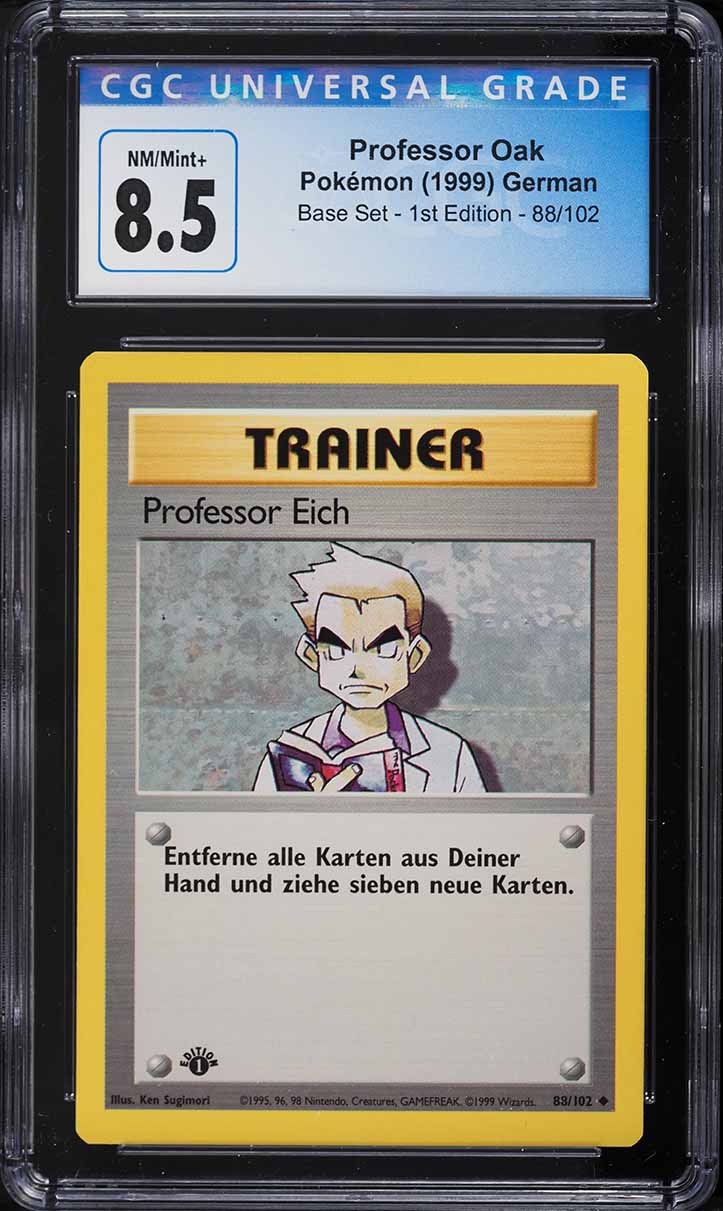 1999 Pokemon German Base Set 1st Edition Professor Oak Eich #88 CGC 8.5 NM-MT+