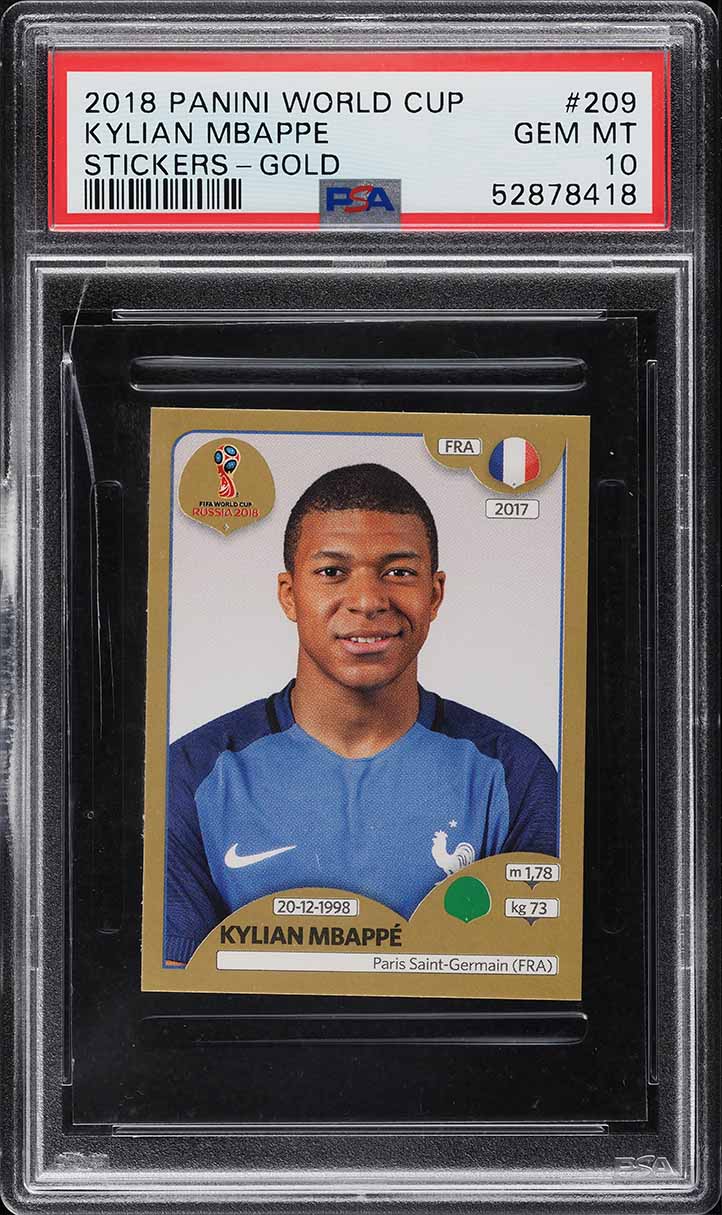 2018 Panini World Cup Stickers Gold Kylian Mbappe ROOKIE #209 PSA