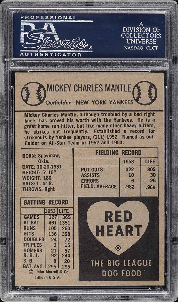 1954 Red Heart Mickey Mantle PSA 6 EXMT