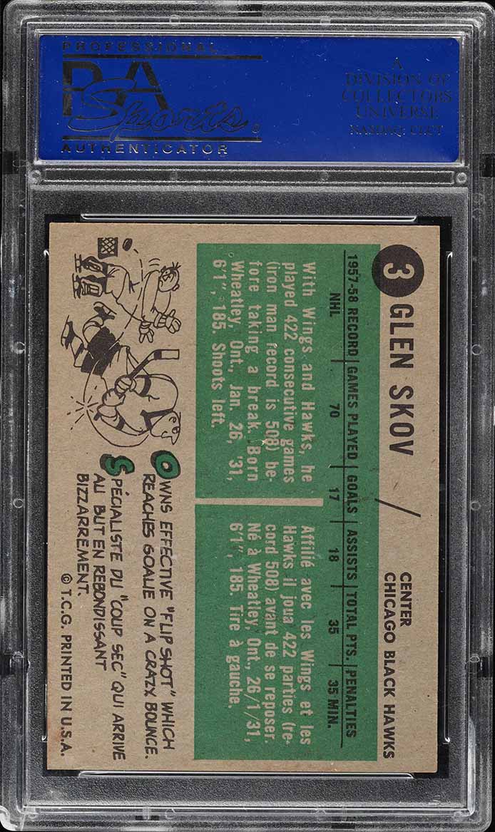 1958 Topps Hockey Glen Skov #3 PSA 7 NRMT